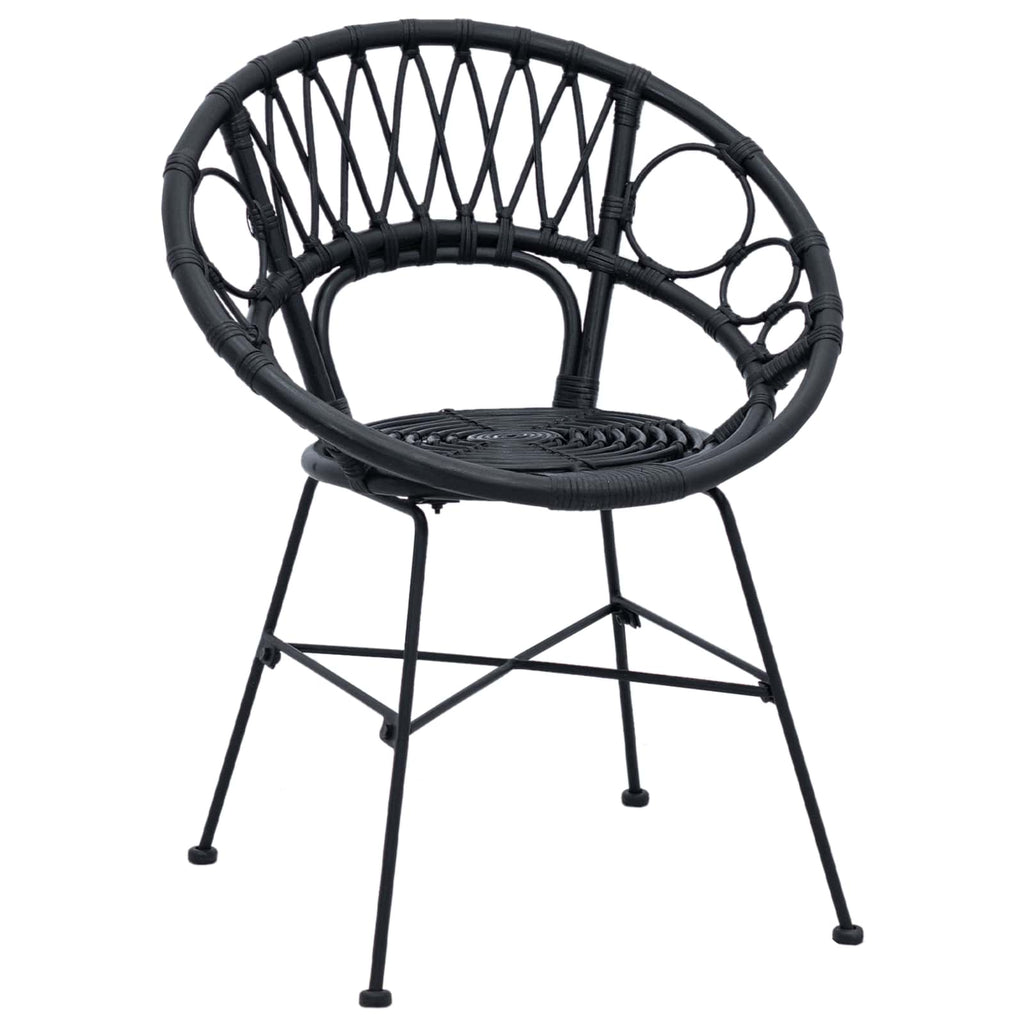 vidaXL Krzesło jadalniane 2 pcs Rattan i żelazo Czarny 54 x 65 x 82 cm