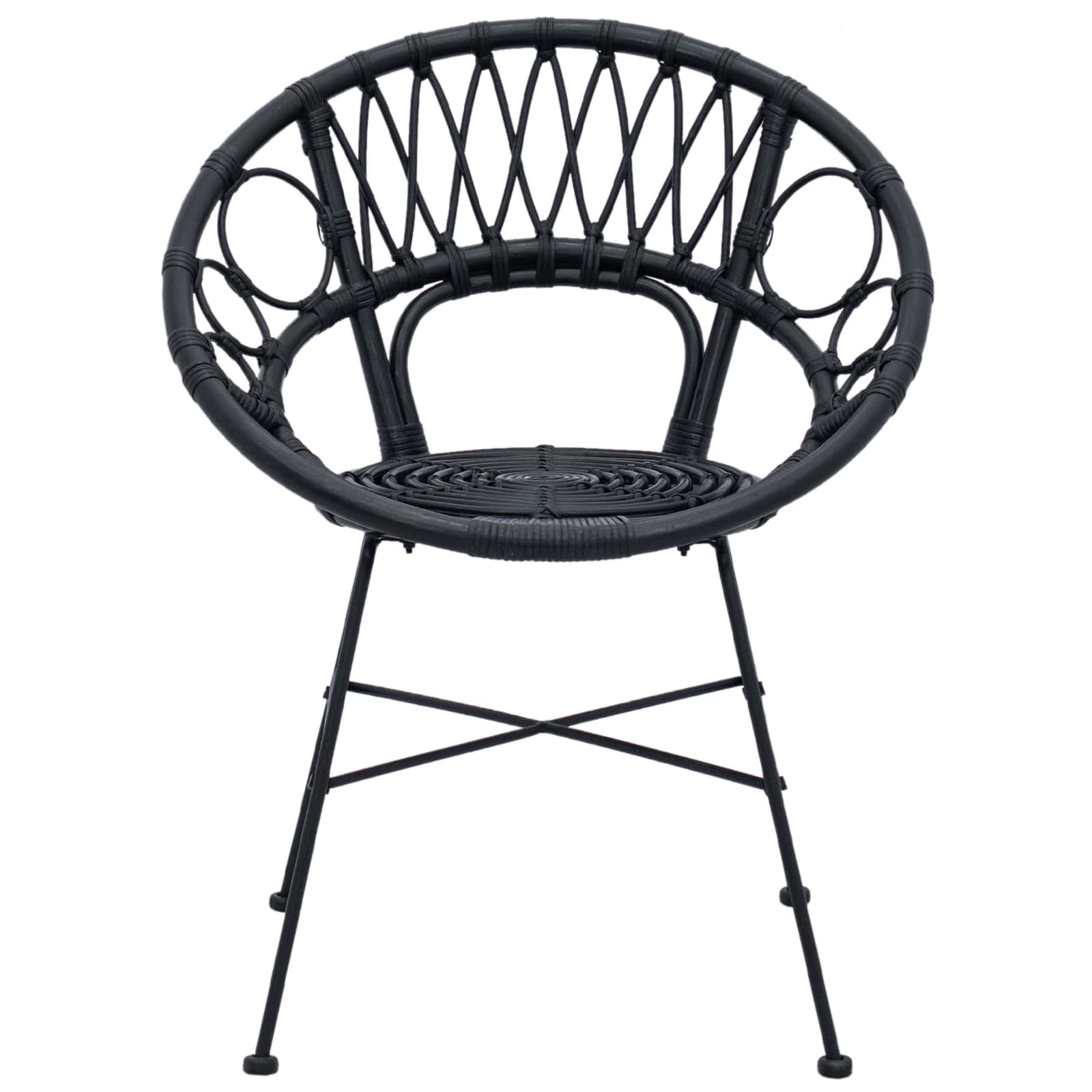 vidaXL Krzesło jadalniane 2 pcs Rattan i żelazo Czarny 54 x 65 x 82 cm