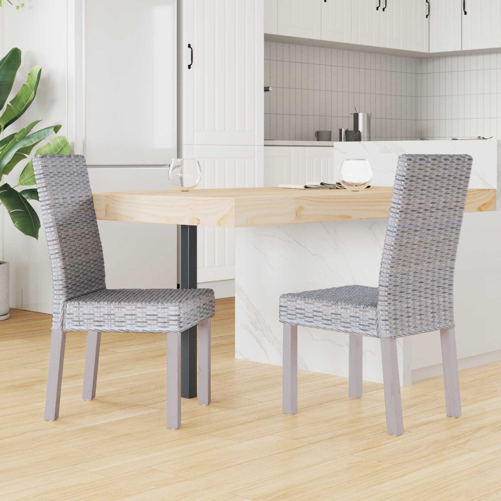 vidaXL Krzesło jadalniane 2 pcs Rattan Kubu i lite drewno mahoń