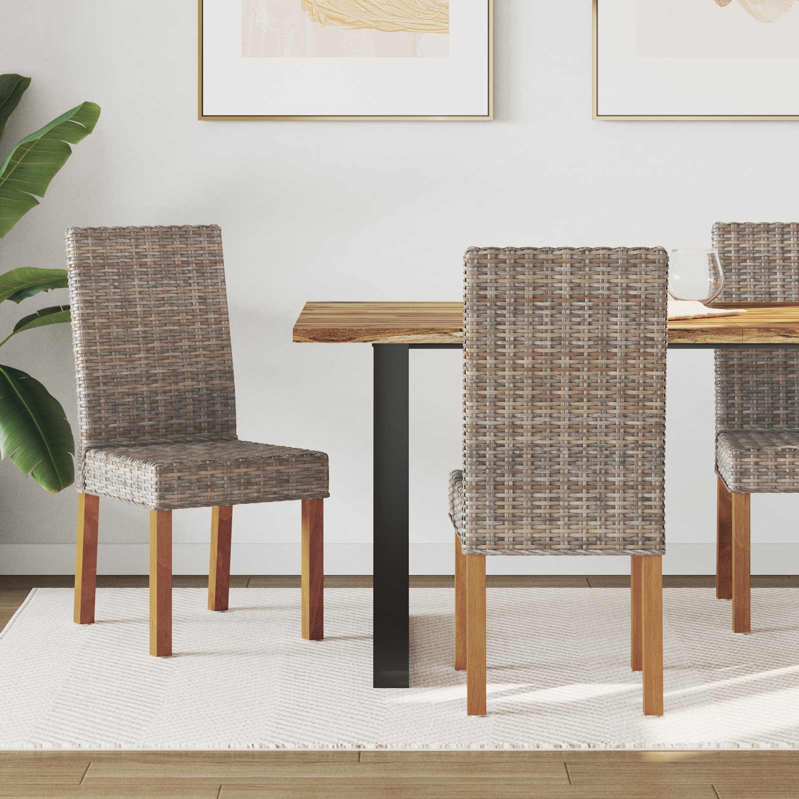 vidaXL Krzesło jadalniane 2 pcs Rattan Kubu i lite drewno mahoń
