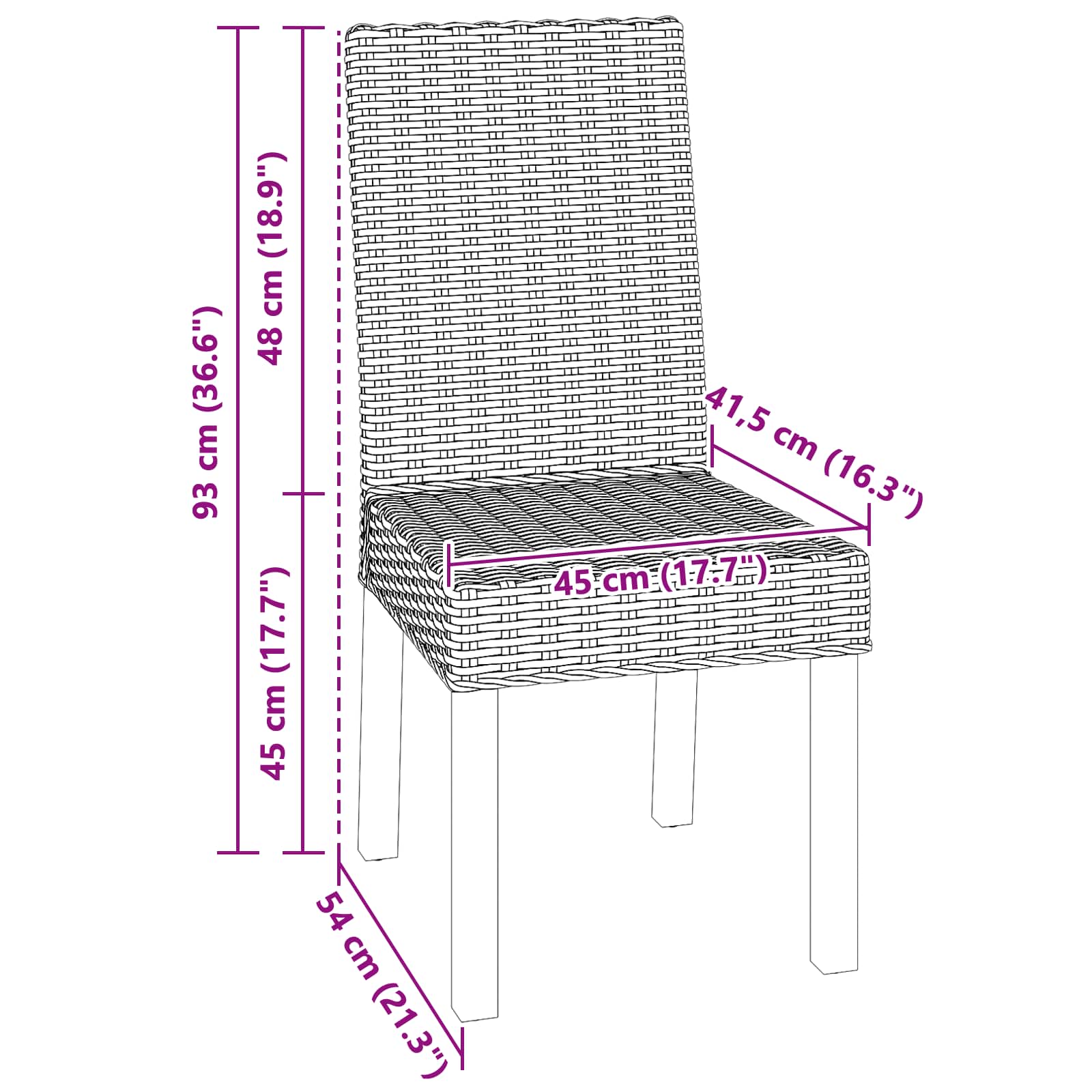 vidaXL Krzesło jadalniane 2 pcs Rattan Kubu i lite drewno mahoń