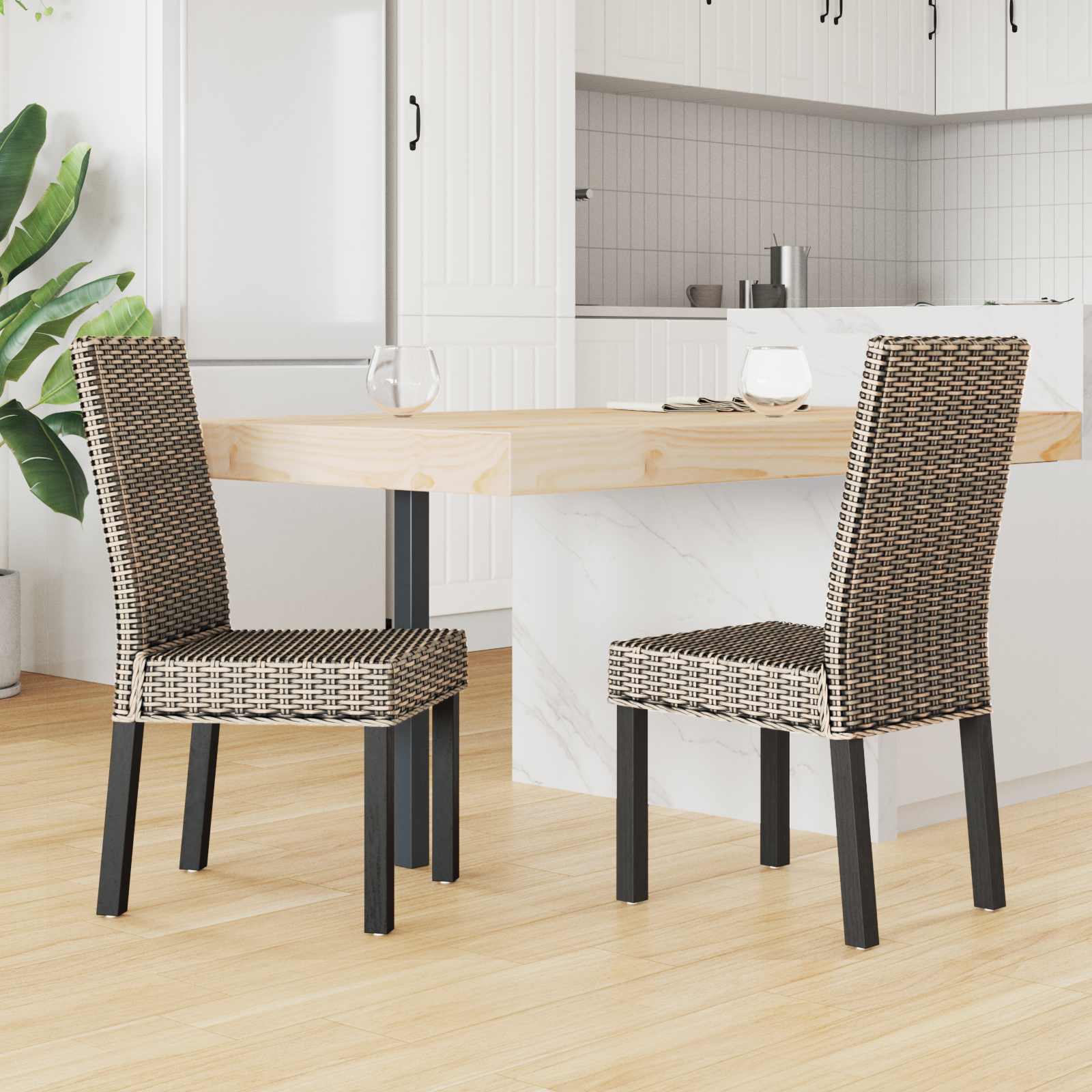 vidaXL Krzesło jadalniane 2 pcs Rattan Kubu i lite drewno mahoń