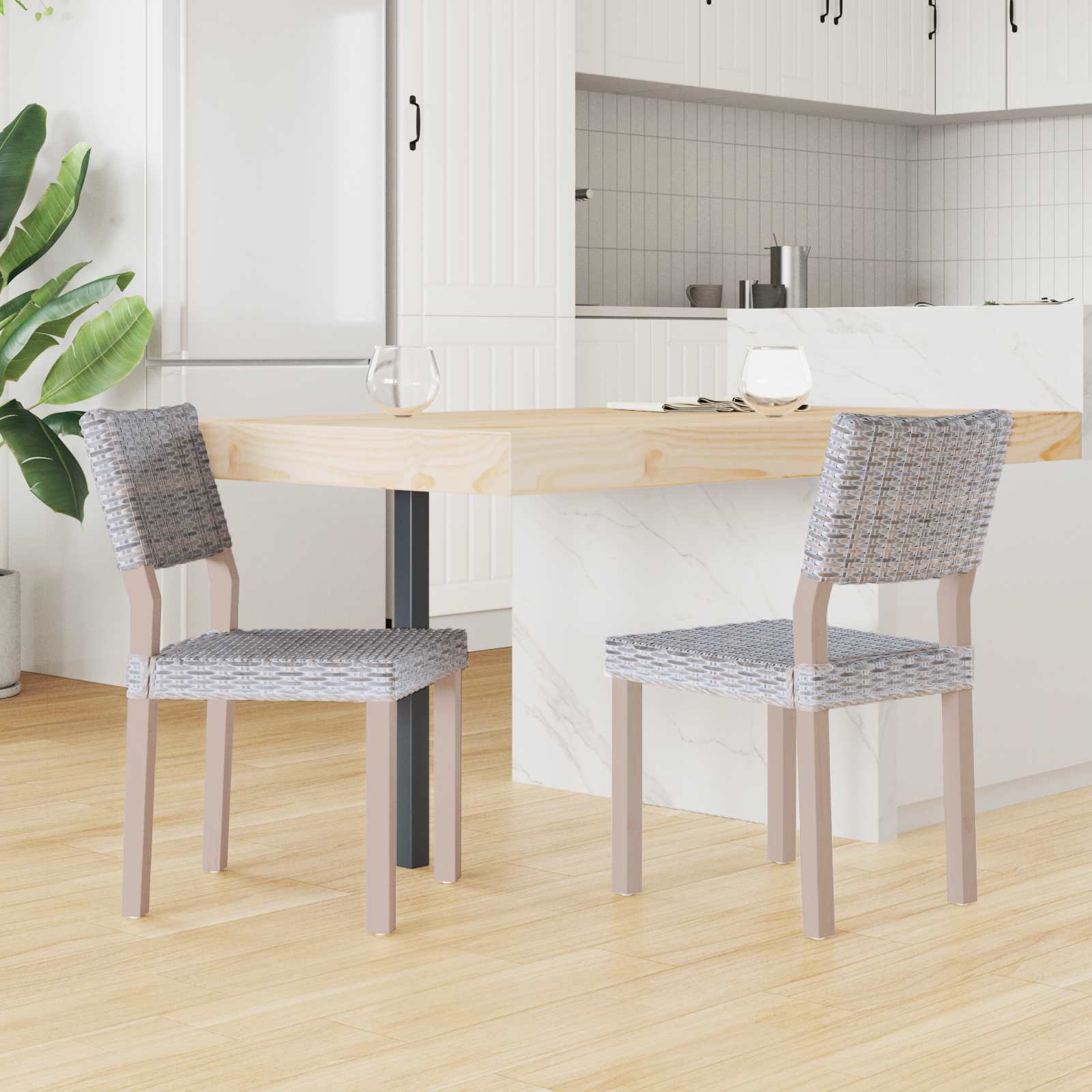 vidaXL Krzesło jadalniane 2 pcs Rattan Kubu Białe pranie
