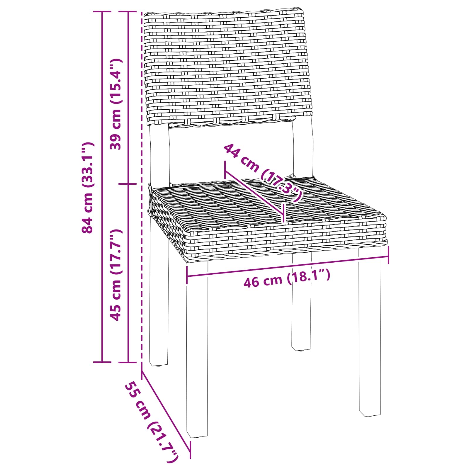 vidaXL Krzesło jadalniane 2 pcs Rattan Kubu Białe pranie