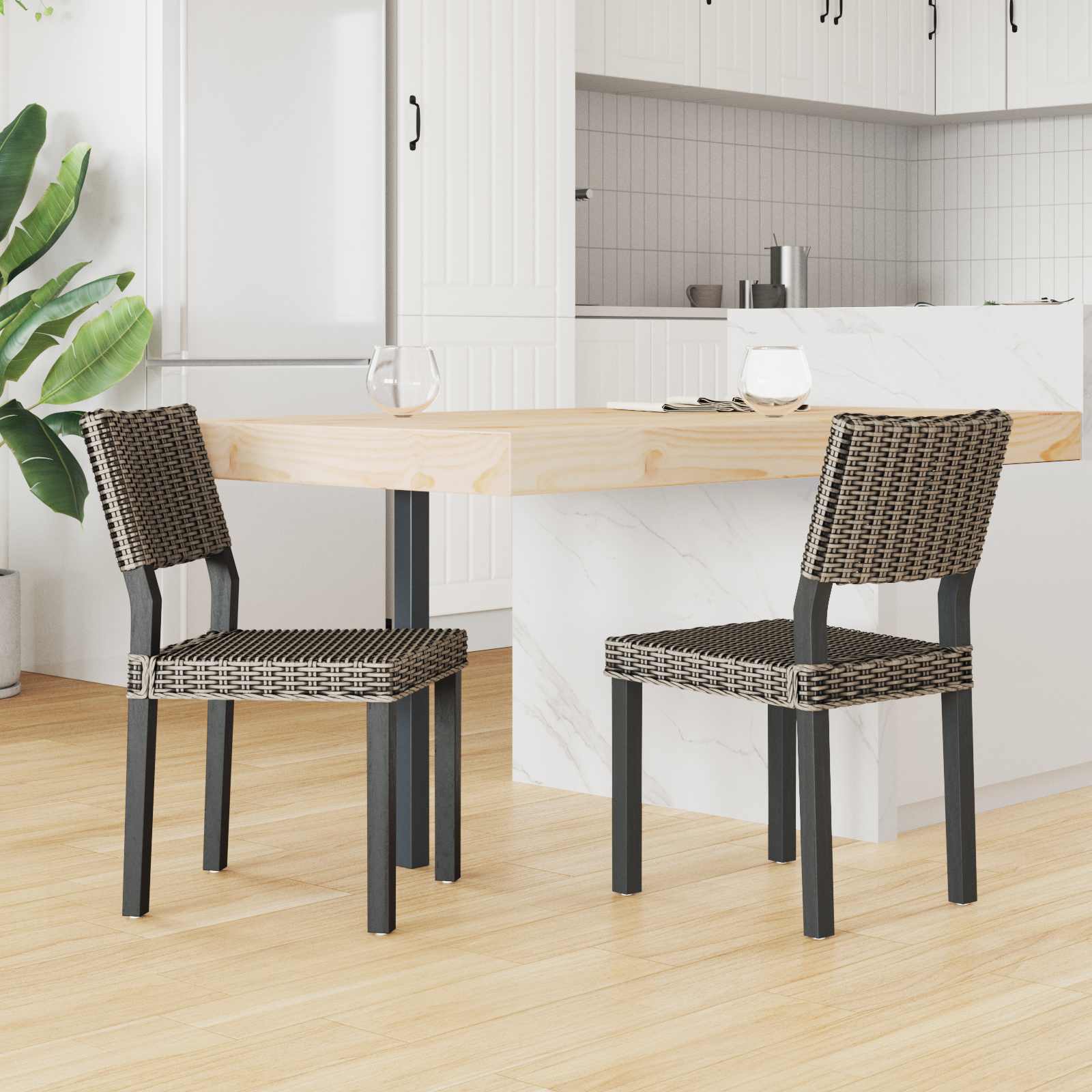 vidaXL Krzesło jadalniane 2 pcs Rattan Kubu Czarne pranie