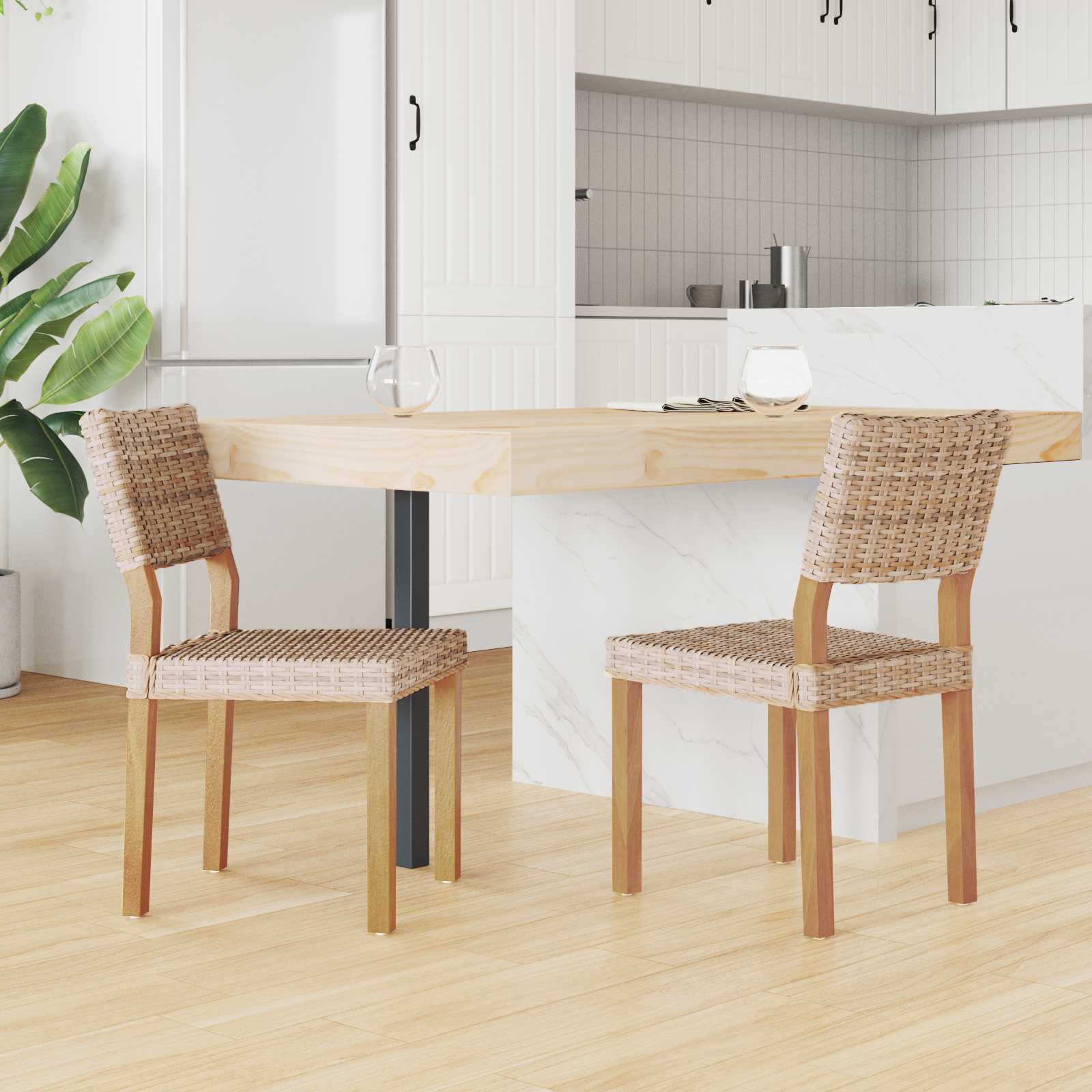 vidaXL Krzesło jadalniane 2 pcs Rattan Kubu Naturalny 46 x 55 x 84 cm