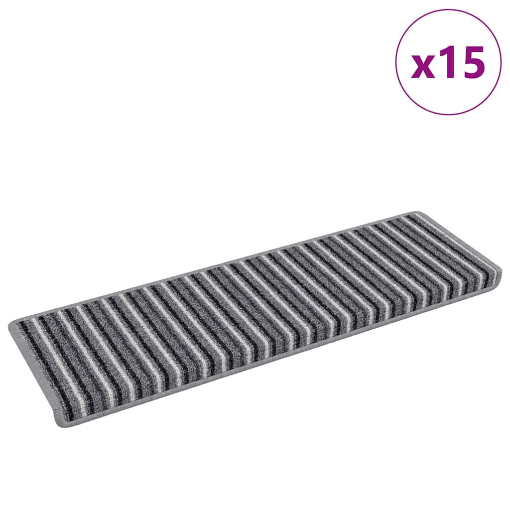 vidaXL Samoprzylepne maty na schody Paski 15 pcs Szary 65 x 21 x 4 cm