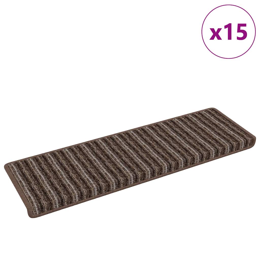 vidaXL Samoprzylepne maty na schody 15 pcs Brązowy 65 x 21 x 4 cm