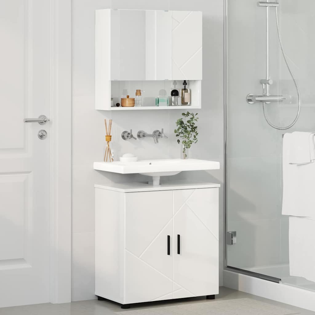 vidaXL Zestaw mebli łazienkowych z drzwiami 2 pcs Wysoki połysk biały