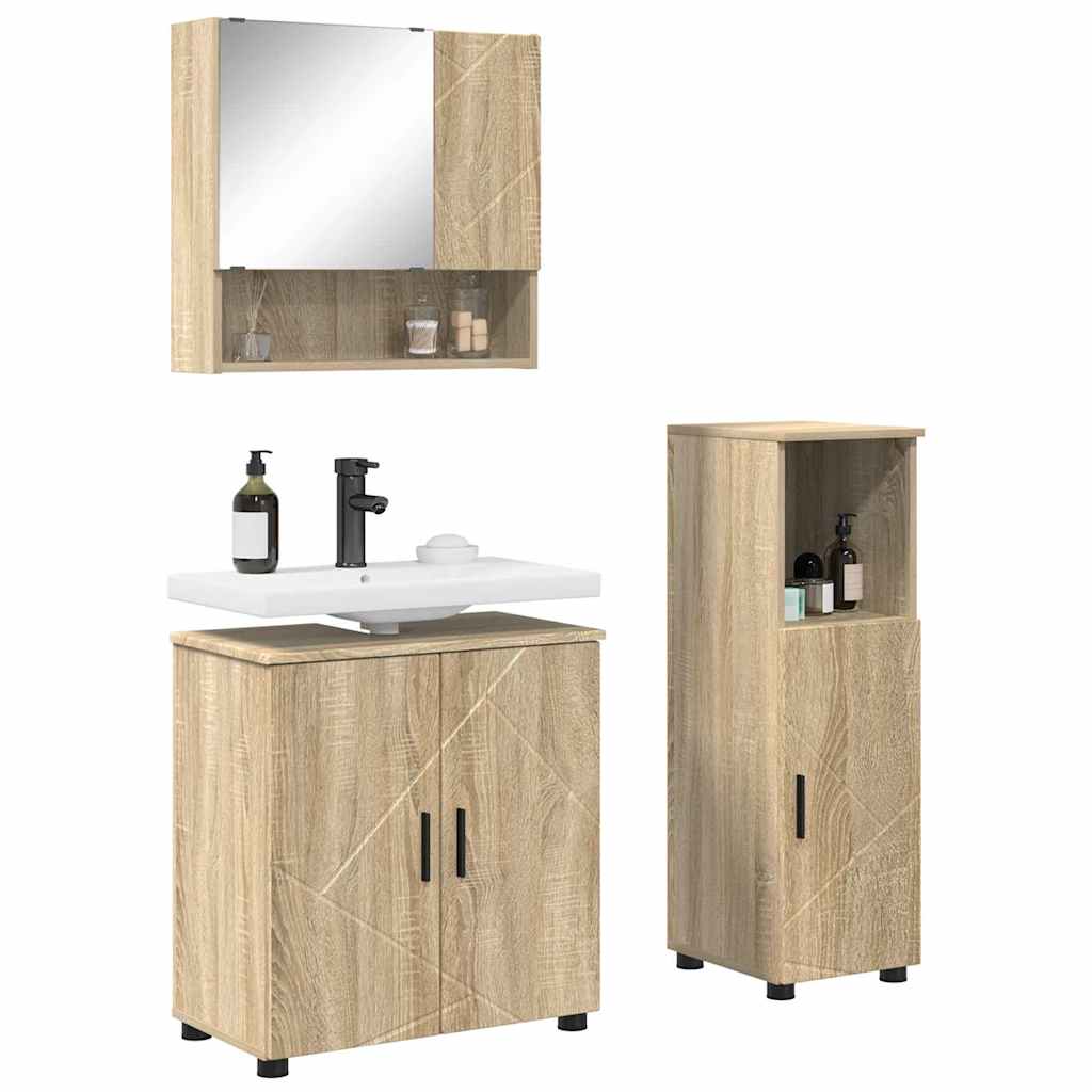 vidaXL Zestaw mebli łazienkowych Montowane na ścianie 3 pcs Dąb Sonoma