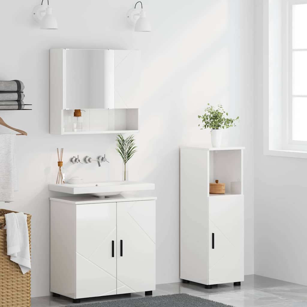 vidaXL Zestaw mebli łazienkowych z drzwiami 3 pcs Wysoki połysk biały