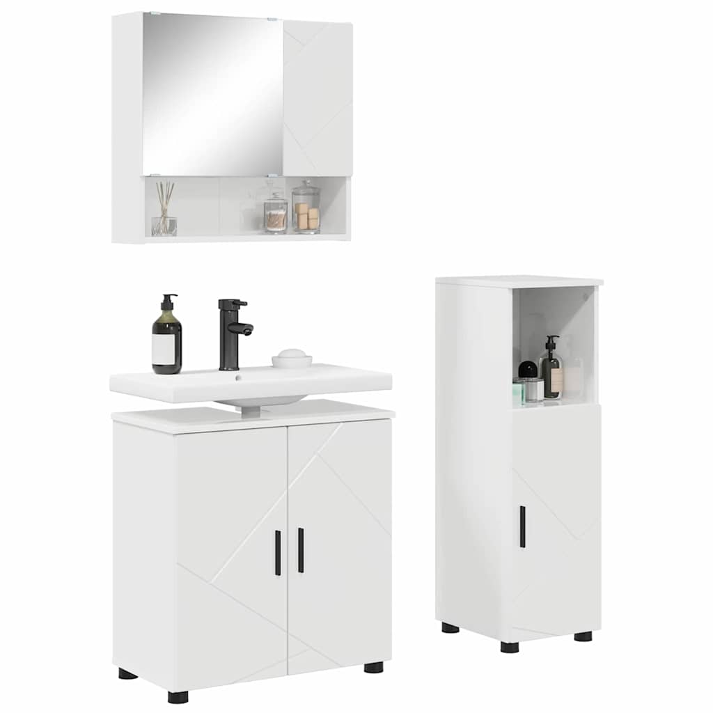 vidaXL Zestaw mebli łazienkowych z drzwiami 3 pcs Wysoki połysk biały