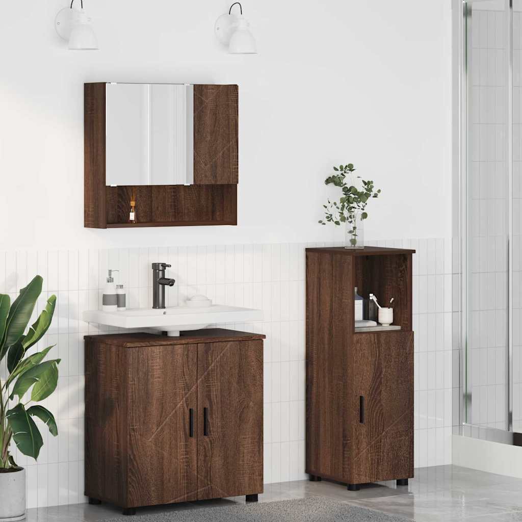 vidaXL Zestaw mebli łazienkowych z przechowywaniem 3 pcs Brązowy dąb