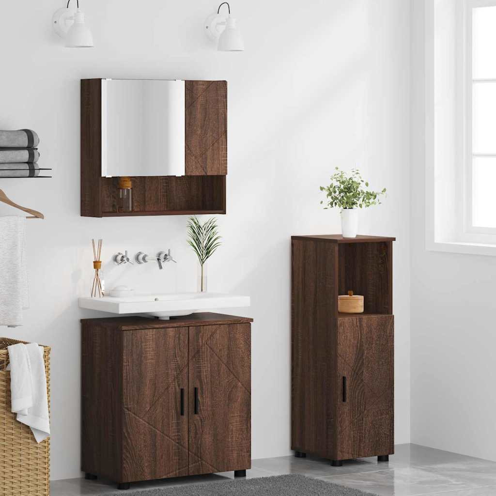 vidaXL Zestaw mebli łazienkowych z przechowywaniem 3 pcs Brązowy dąb