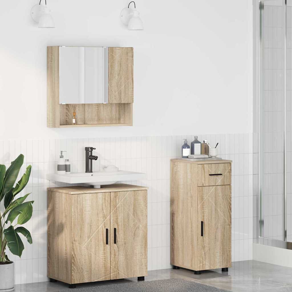 vidaXL Zestaw mebli łazienkowych z szufladą Z lustrem 3 pcs Dąb Sonoma