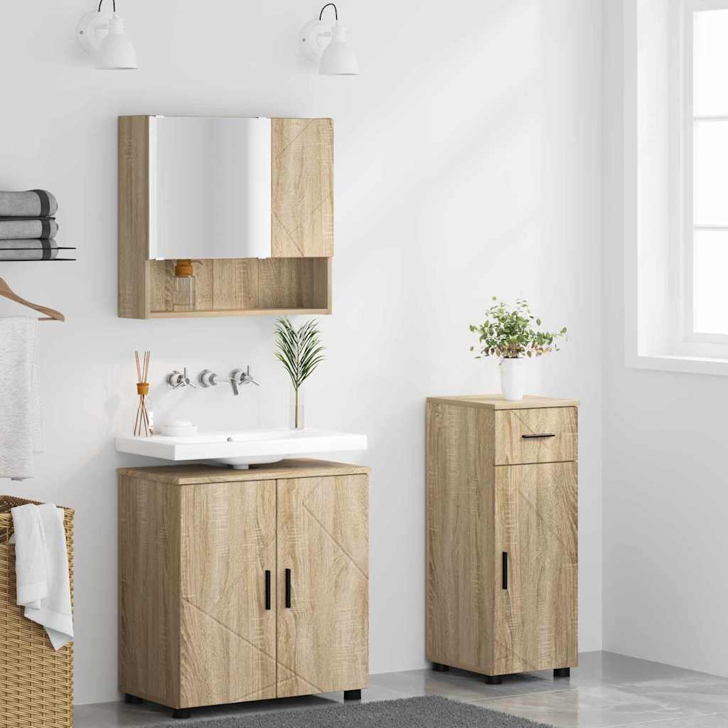 vidaXL Zestaw mebli łazienkowych z szufladą Z lustrem 3 pcs Dąb Sonoma