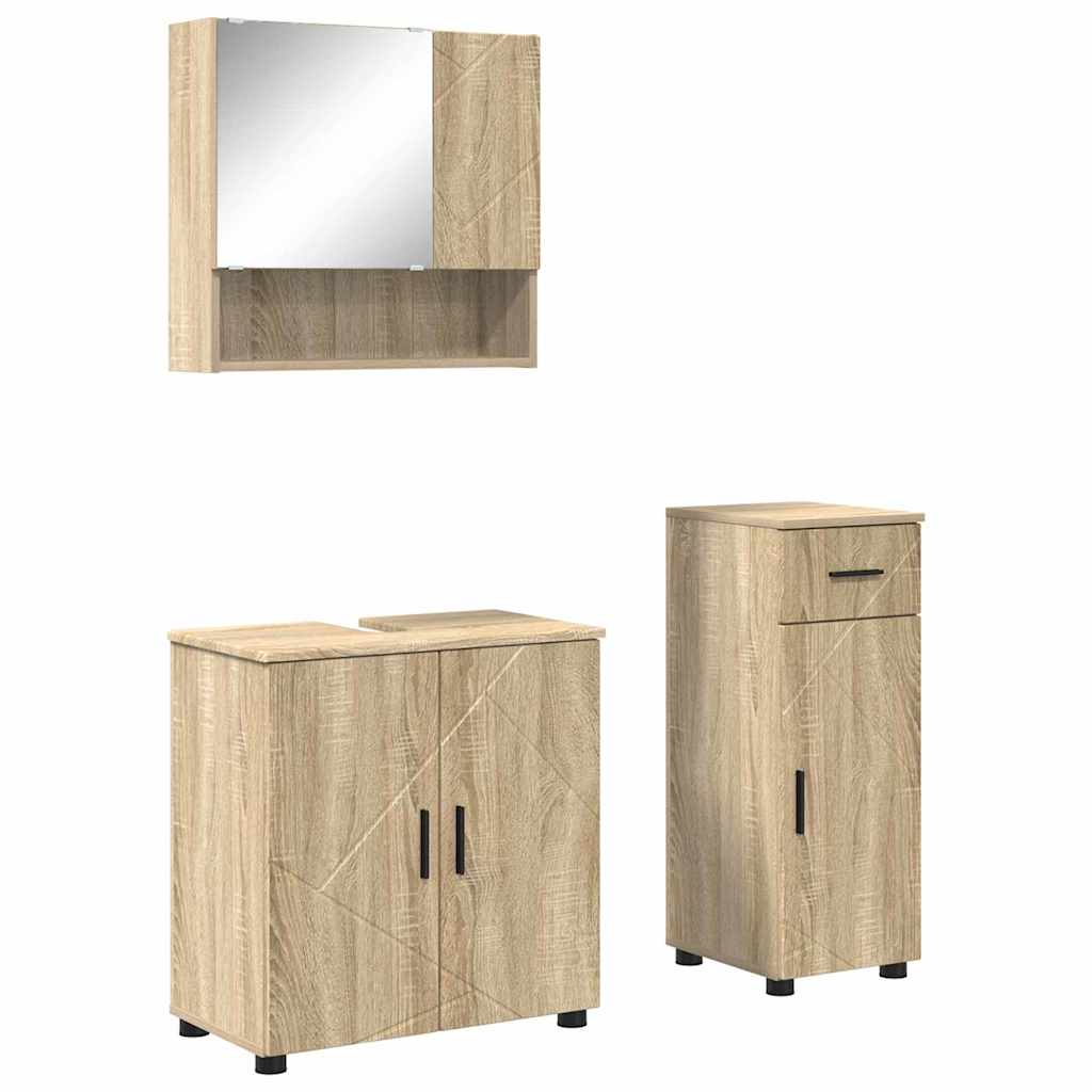 vidaXL Zestaw mebli łazienkowych z szufladą Z lustrem 3 pcs Dąb Sonoma