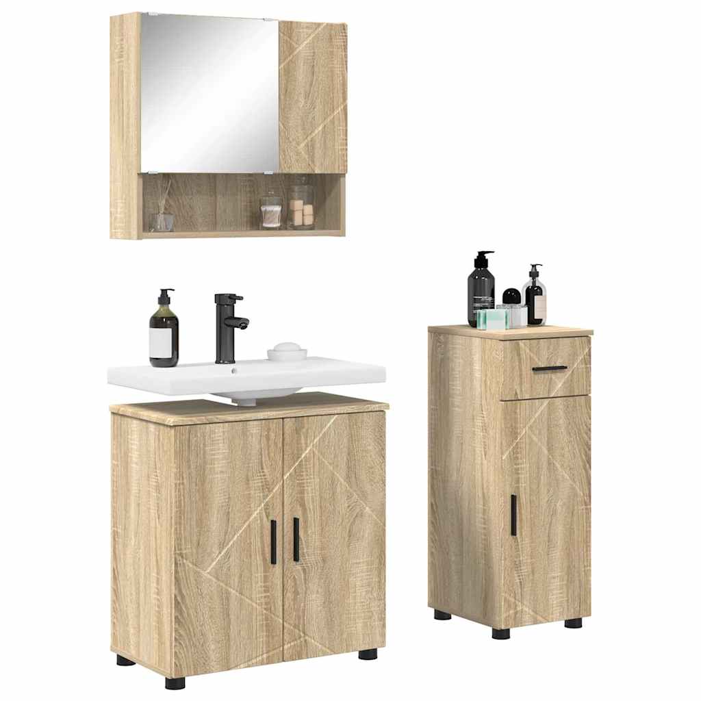 vidaXL Zestaw mebli łazienkowych z szufladą Z lustrem 3 pcs Dąb Sonoma