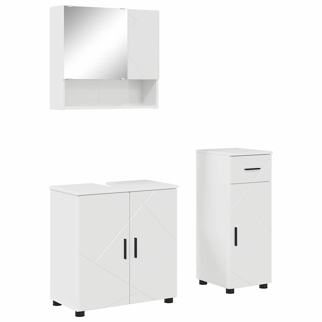 vidaXL Zestaw mebli łazienkowych z szufladą 3 pcs Wysoki połysk biały
