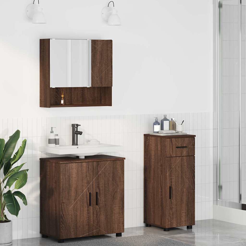 vidaXL Zestaw mebli łazienkowych z szufladą 3 pcs Brązowy dąb