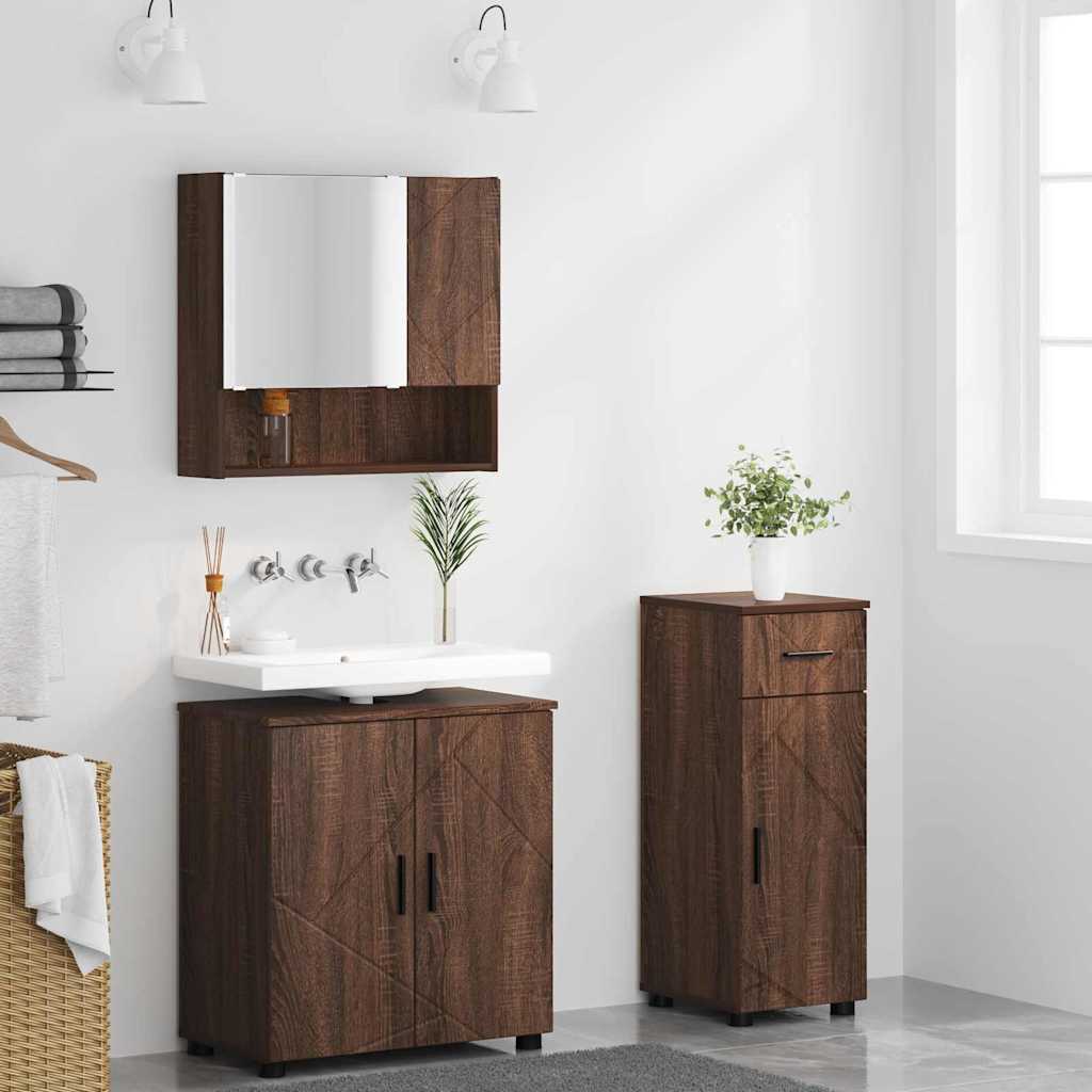 vidaXL Zestaw mebli łazienkowych z szufladą 3 pcs Brązowy dąb