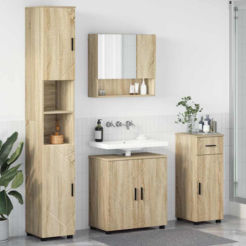 vidaXL Zestaw mebli łazienkowych z szufladą Z lustrem 4 pcs Dąb Sonoma