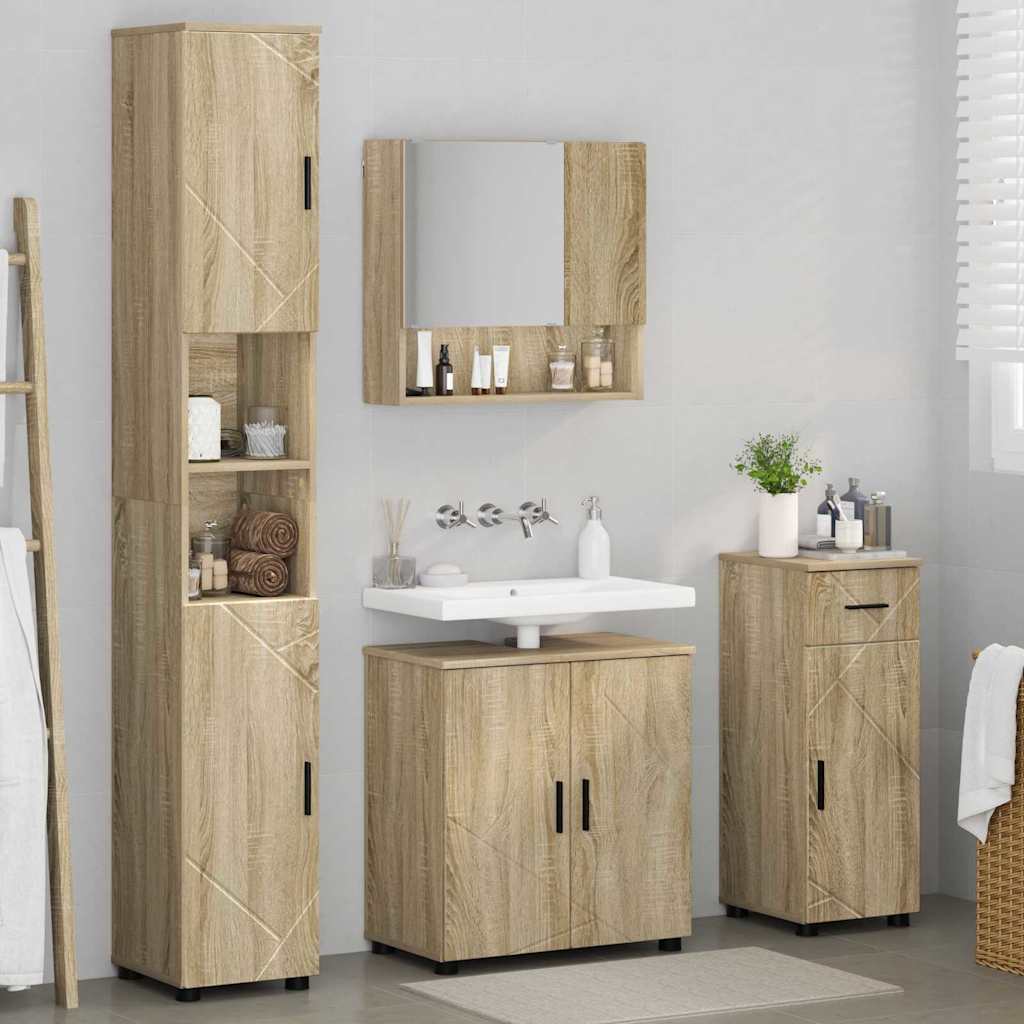 vidaXL Zestaw mebli łazienkowych z szufladą Z lustrem 4 pcs Dąb Sonoma