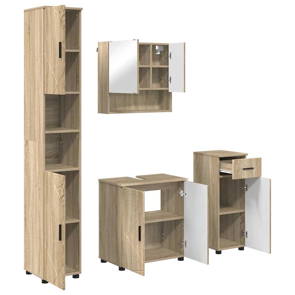 vidaXL Zestaw mebli łazienkowych z szufladą Z lustrem 4 pcs Dąb Sonoma
