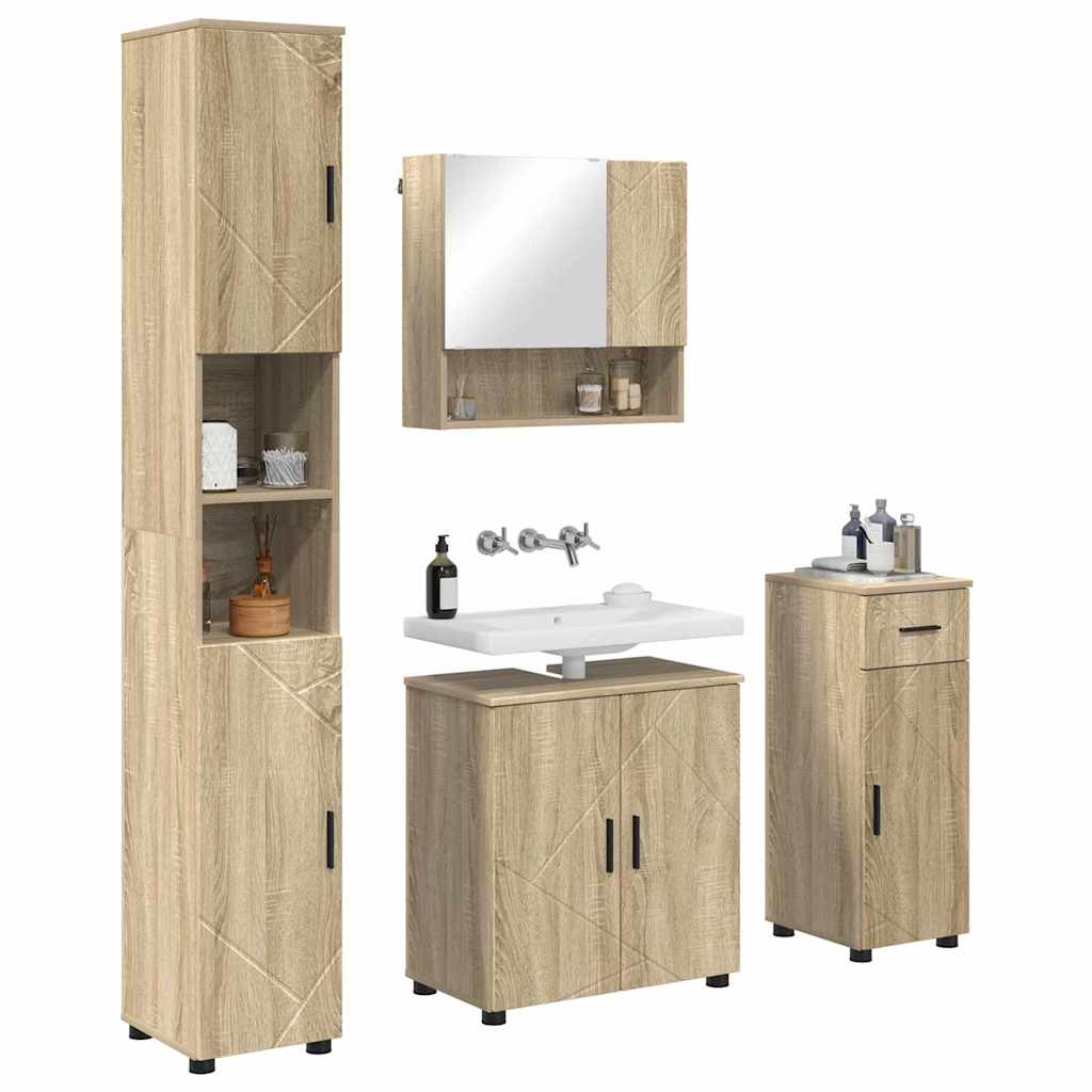 vidaXL Zestaw mebli łazienkowych z szufladą Z lustrem 4 pcs Dąb Sonoma