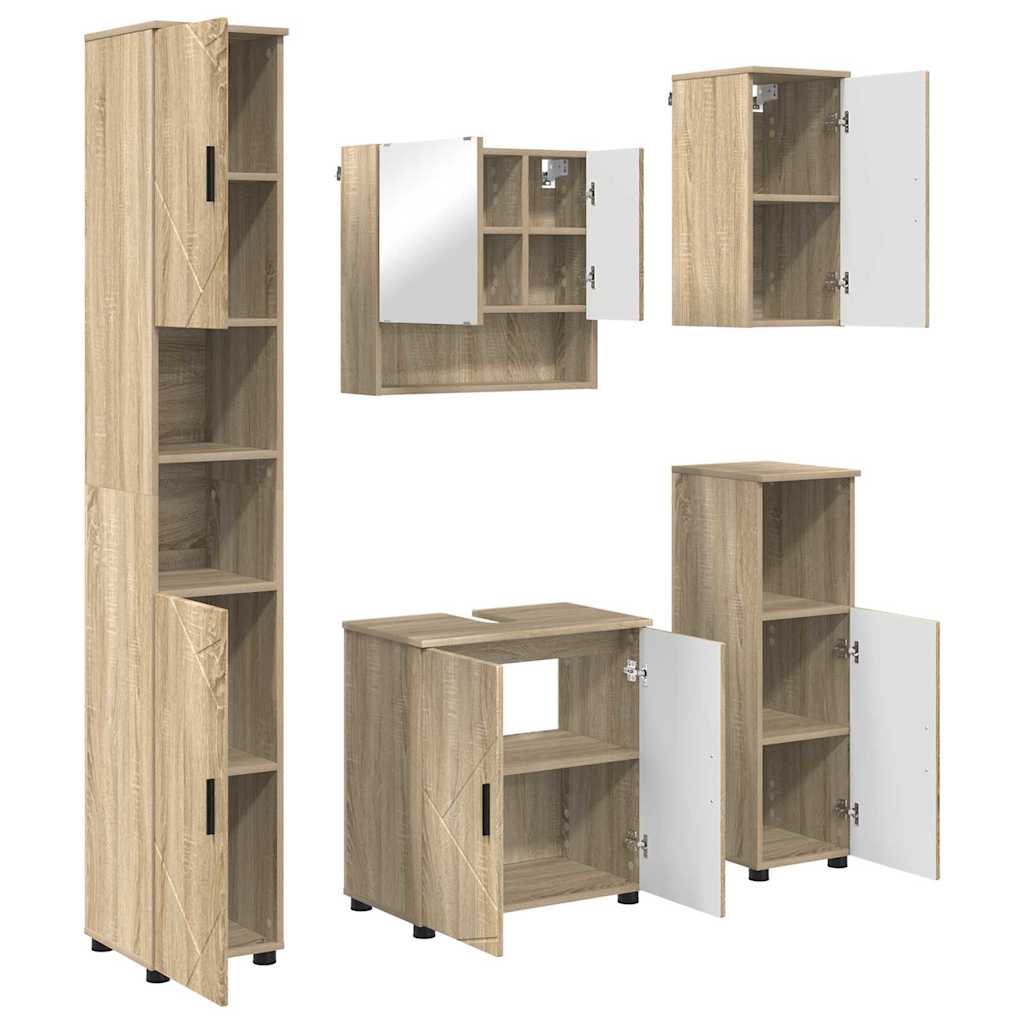 vidaXL Zestaw mebli łazienkowych Montowane na ścianie 5 pcs Dąb Sonoma