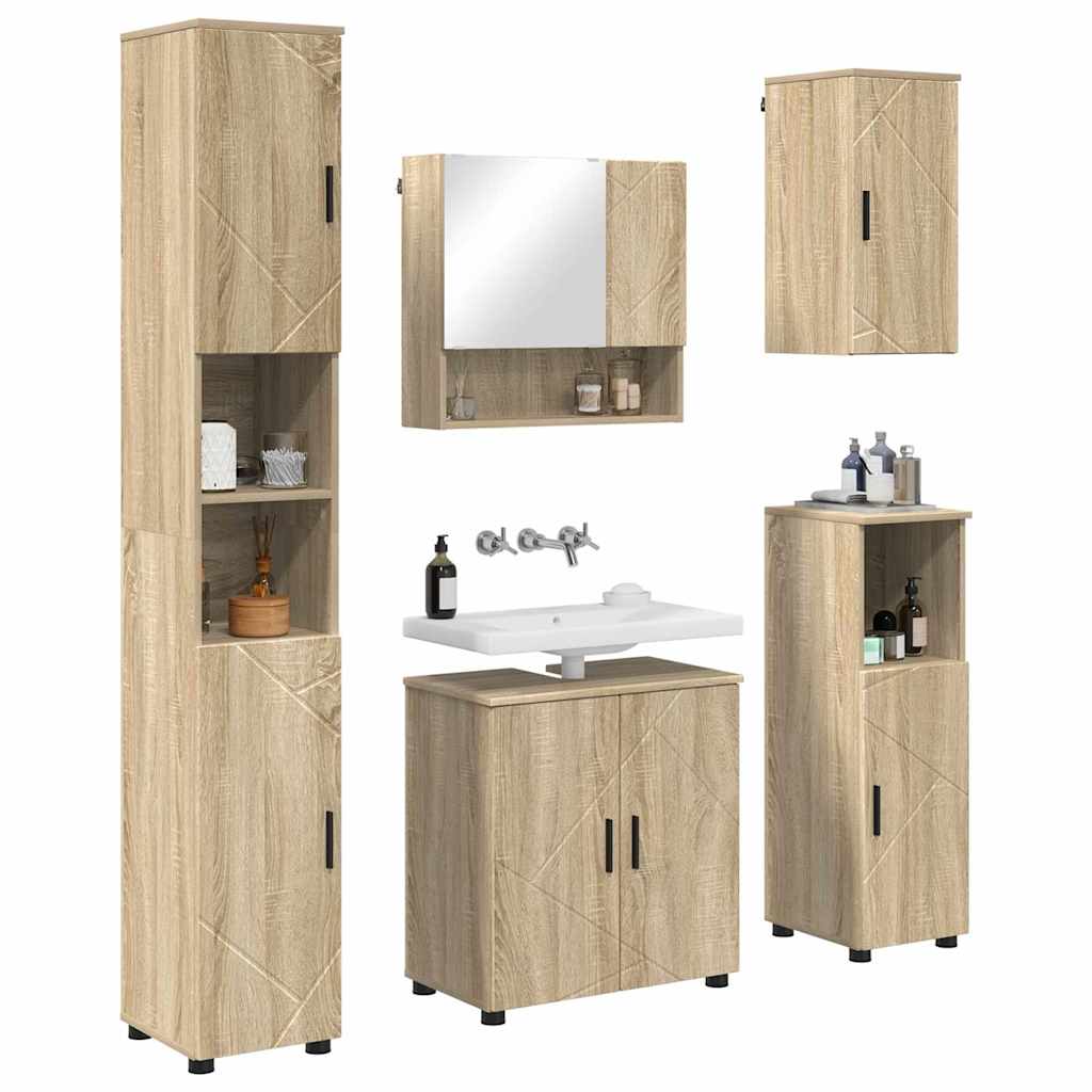 vidaXL Zestaw mebli łazienkowych Montowane na ścianie 5 pcs Dąb Sonoma