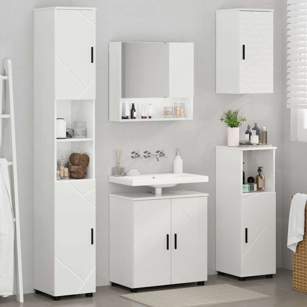 vidaXL Zestaw mebli łazienkowych z drzwiami 5 pcs Wysoki połysk biały