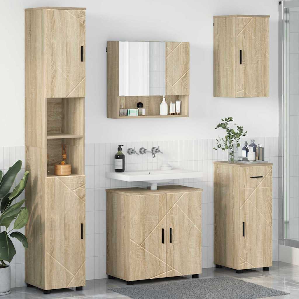vidaXL Zestaw mebli łazienkowych z szufladą Z lustrem 5 pcs Dąb Sonoma