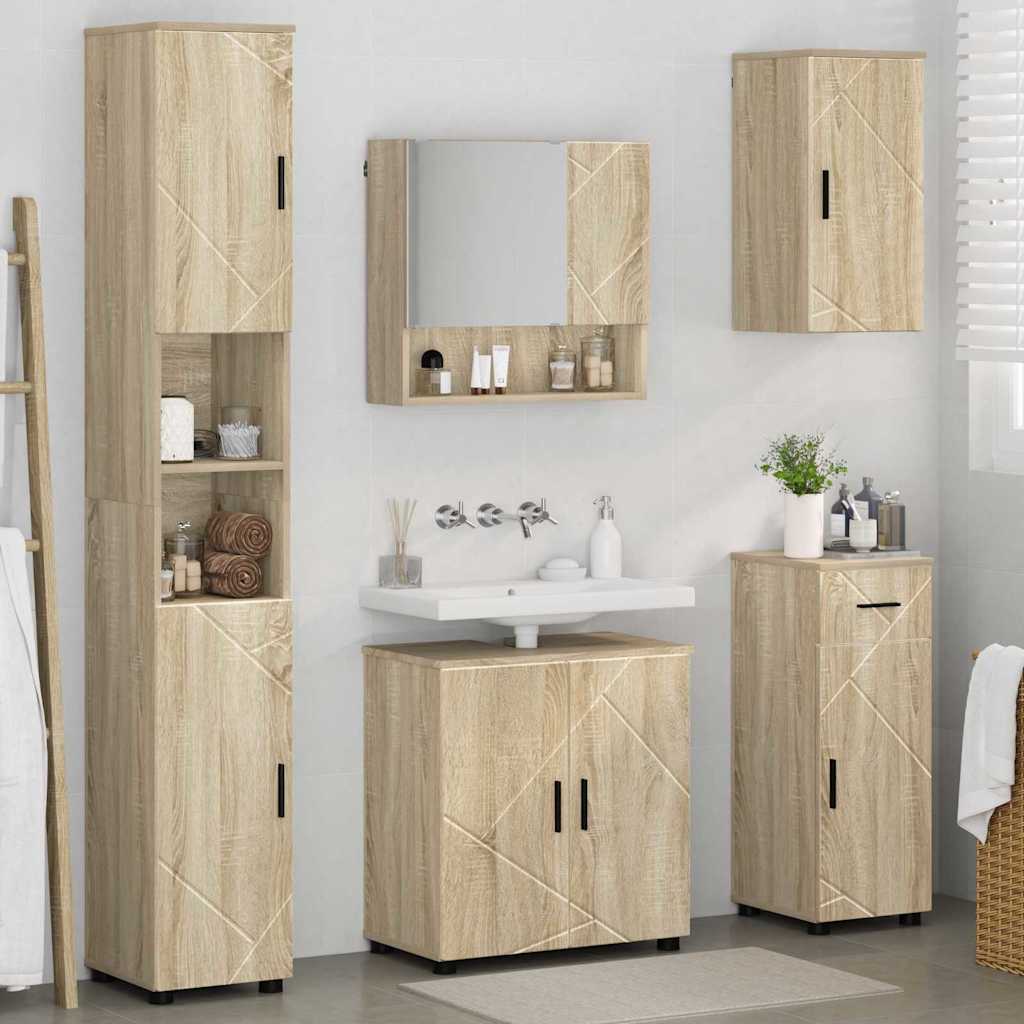 vidaXL Zestaw mebli łazienkowych z szufladą Z lustrem 5 pcs Dąb Sonoma