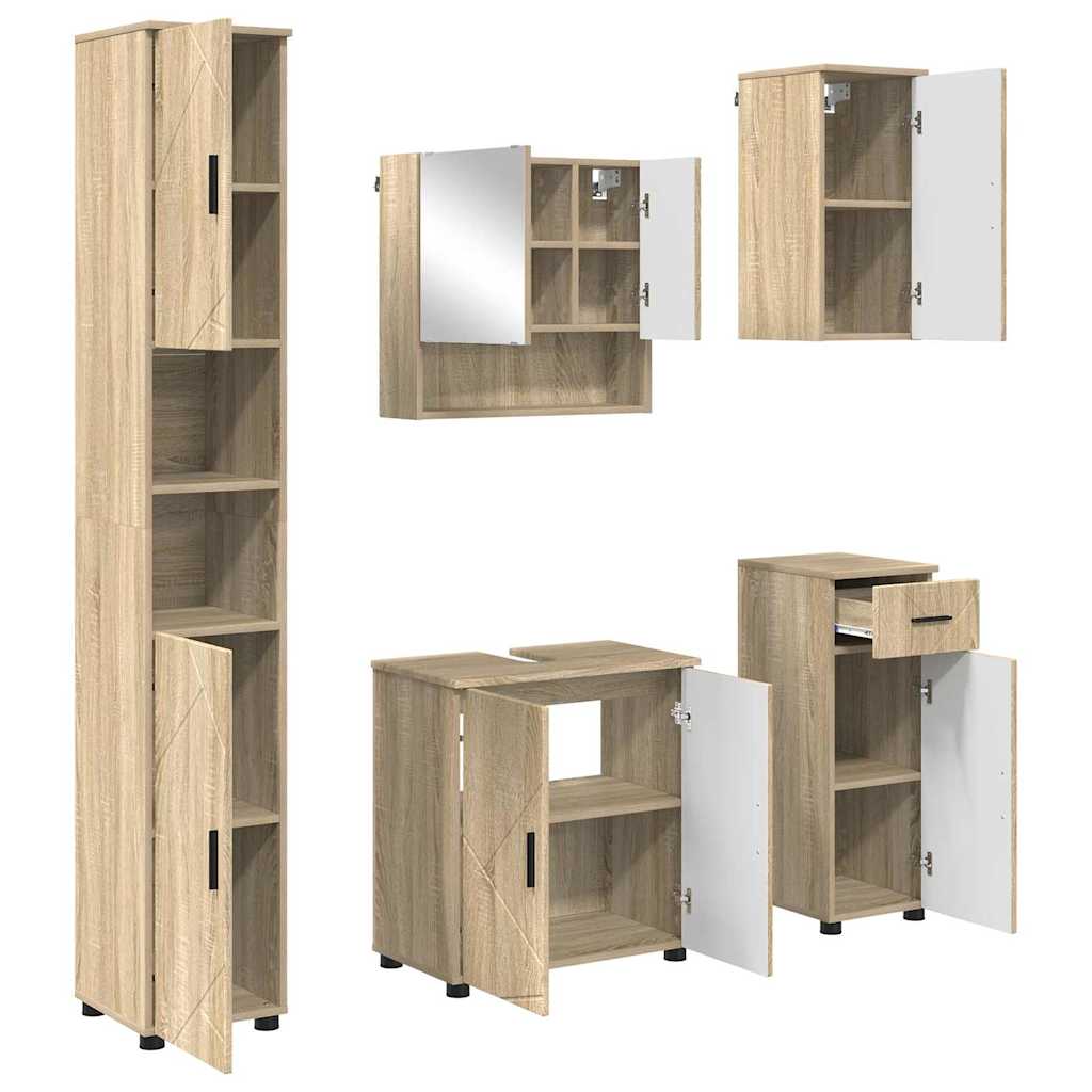 vidaXL Zestaw mebli łazienkowych z szufladą Z lustrem 5 pcs Dąb Sonoma