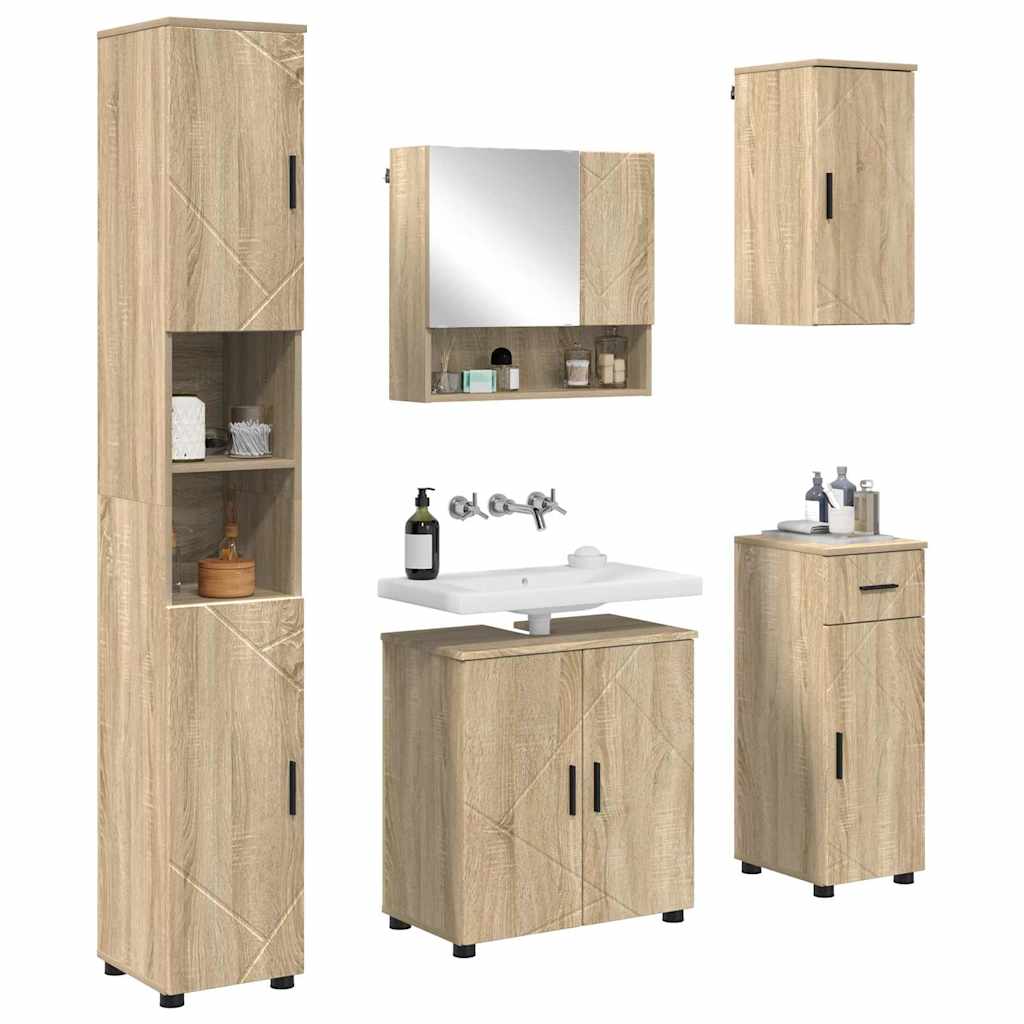 vidaXL Zestaw mebli łazienkowych z szufladą Z lustrem 5 pcs Dąb Sonoma