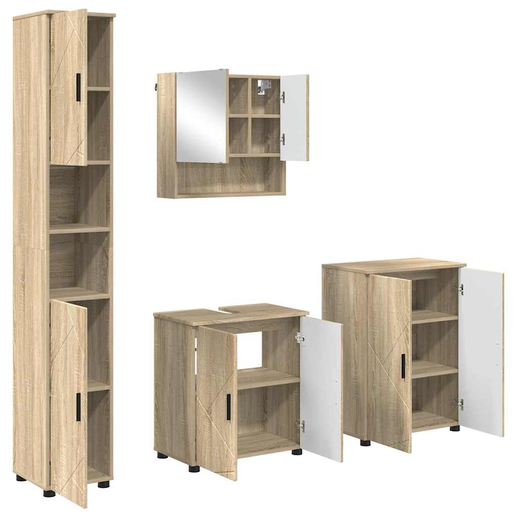 vidaXL Zestaw mebli łazienkowych Montowane na ścianie 4 pcs Dąb Sonoma