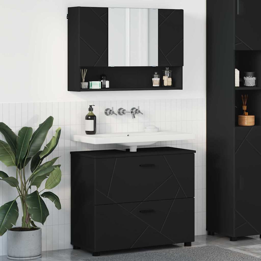 vidaXL Zestaw mebli łazienkowych z szufladą z półką 2 pcs Czarny