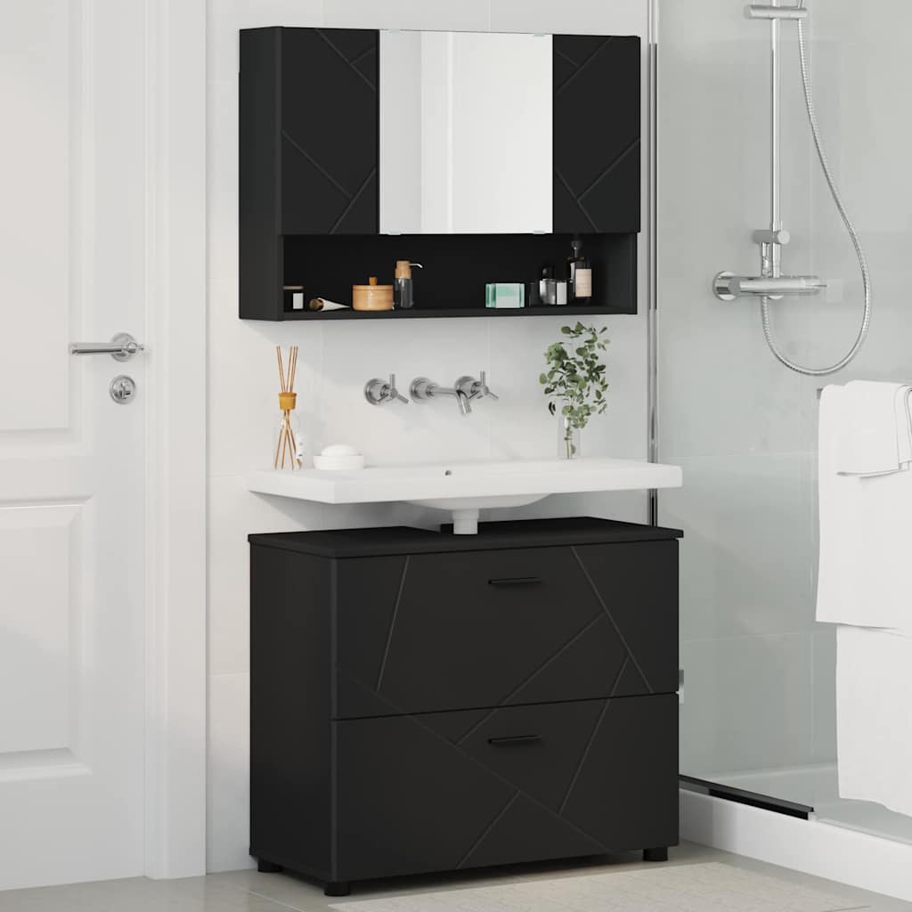 vidaXL Zestaw mebli łazienkowych z szufladą z półką 2 pcs Czarny