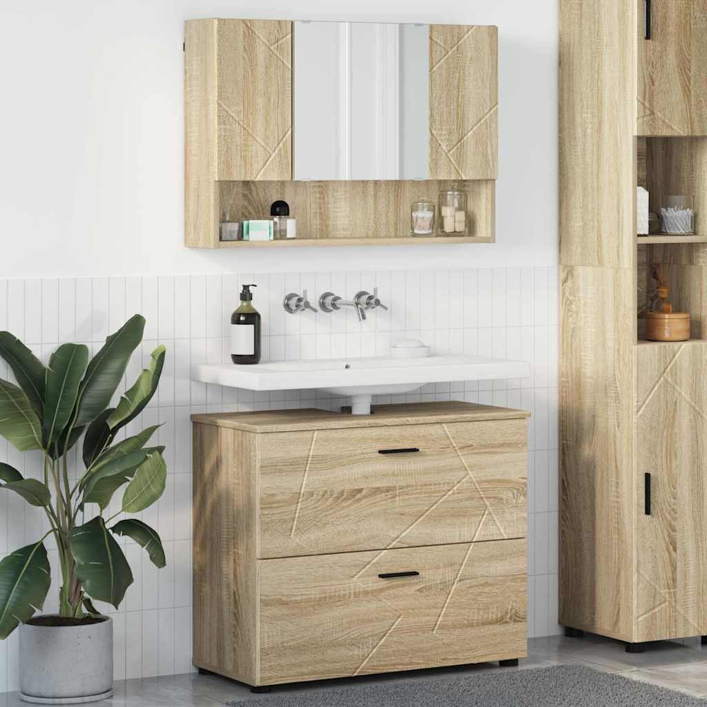 vidaXL Zestaw mebli łazienkowych z szufladą z półką 2 pcs Dąb Sonoma
