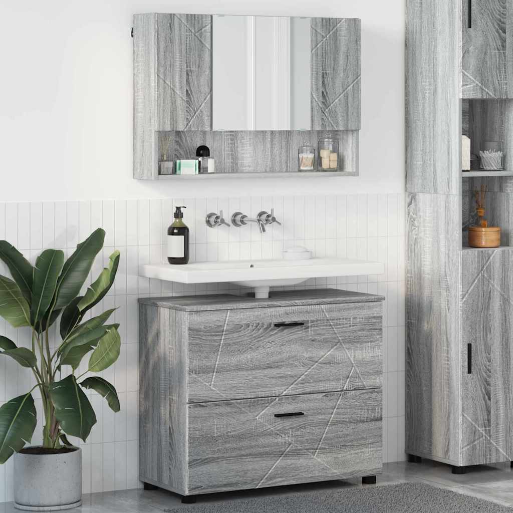 vidaXL Zestaw mebli łazienkowych z szufladą z półką 2 pcs Szary Sonoma