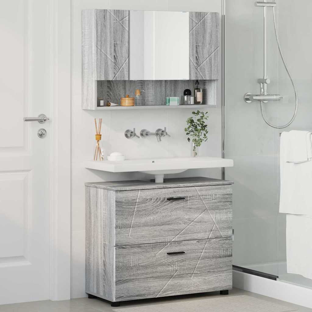 vidaXL Zestaw mebli łazienkowych z szufladą z półką 2 pcs Szary Sonoma