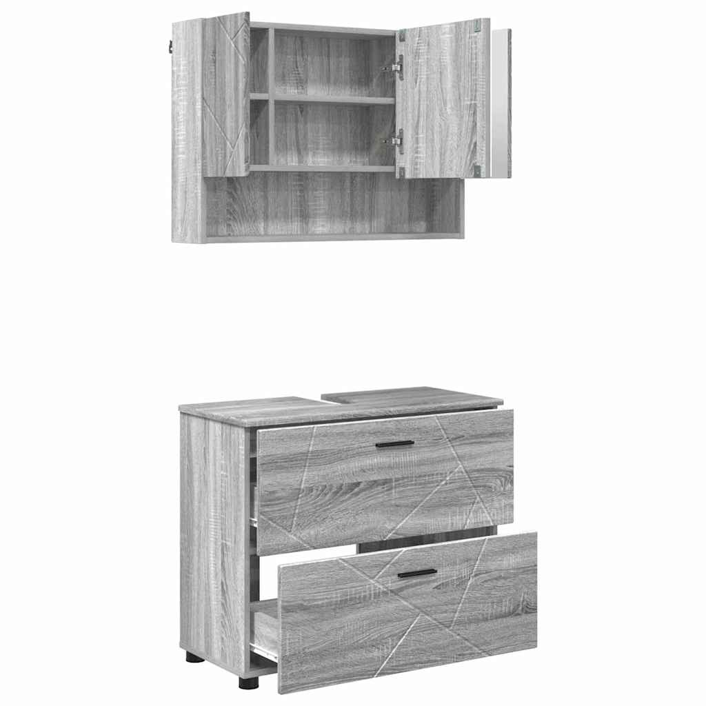 vidaXL Zestaw mebli łazienkowych z szufladą z półką 2 pcs Szary Sonoma