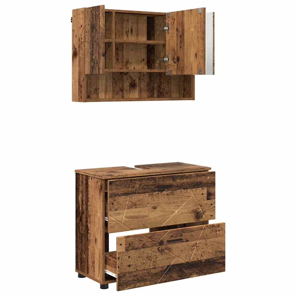 vidaXL Zestaw mebli łazienkowych z szufladą z półką 2 pcs Stare drewno