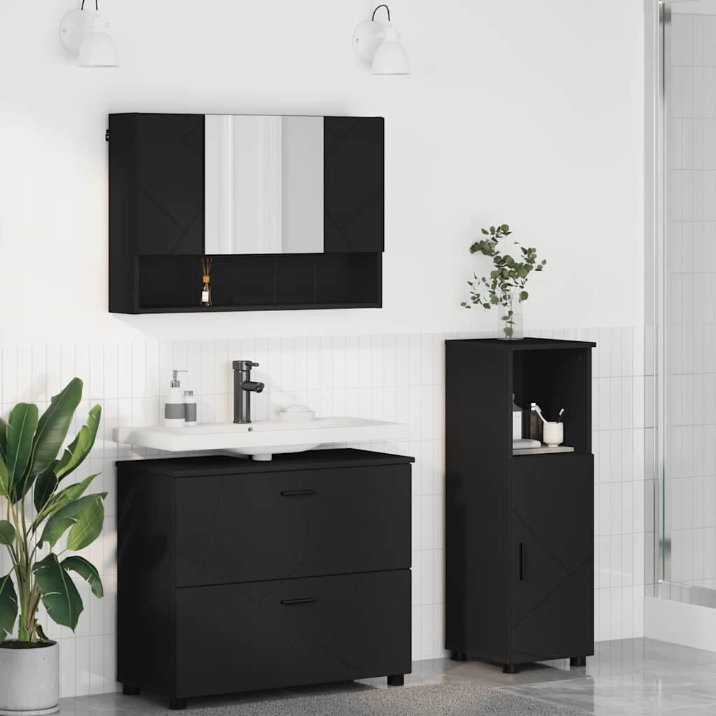 vidaXL Zestaw mebli łazienkowych z szufladą z półką 3 pcs Czarny