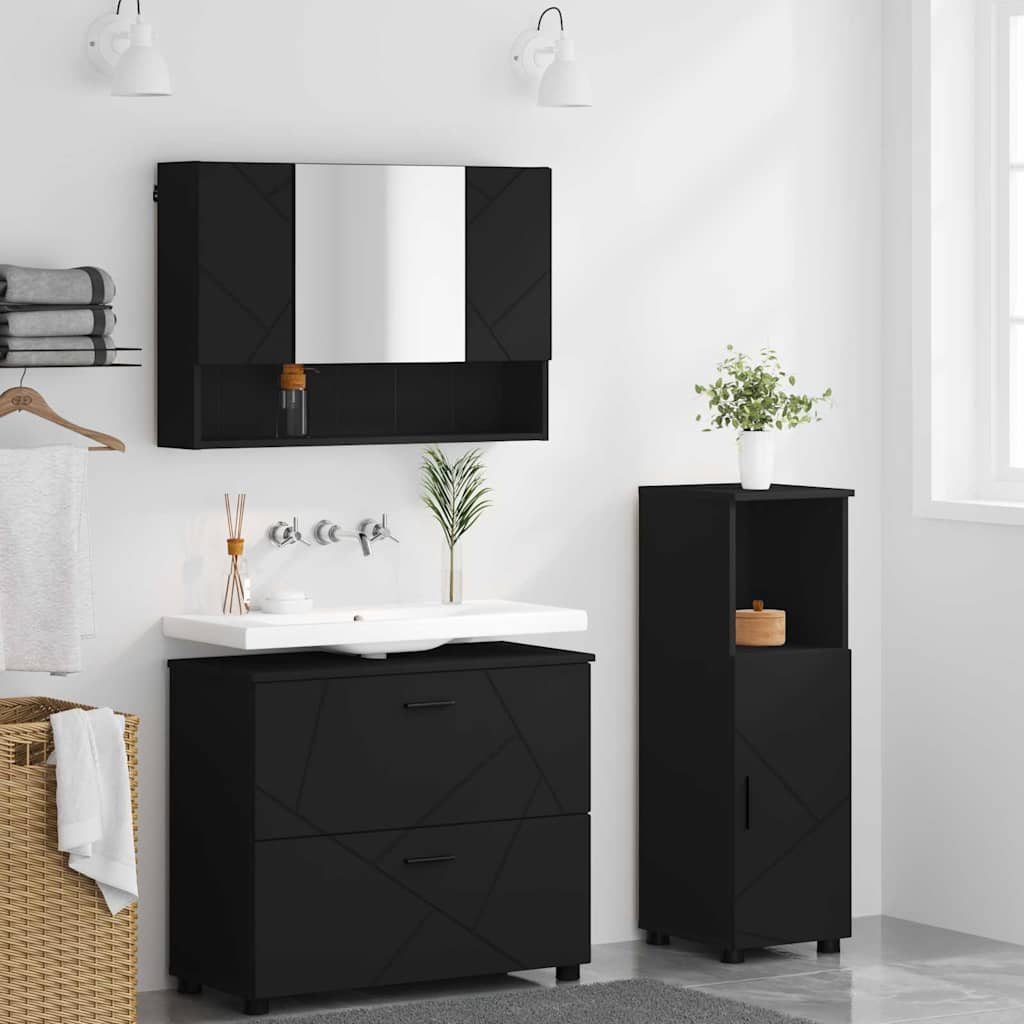 vidaXL Zestaw mebli łazienkowych z szufladą z półką 3 pcs Czarny