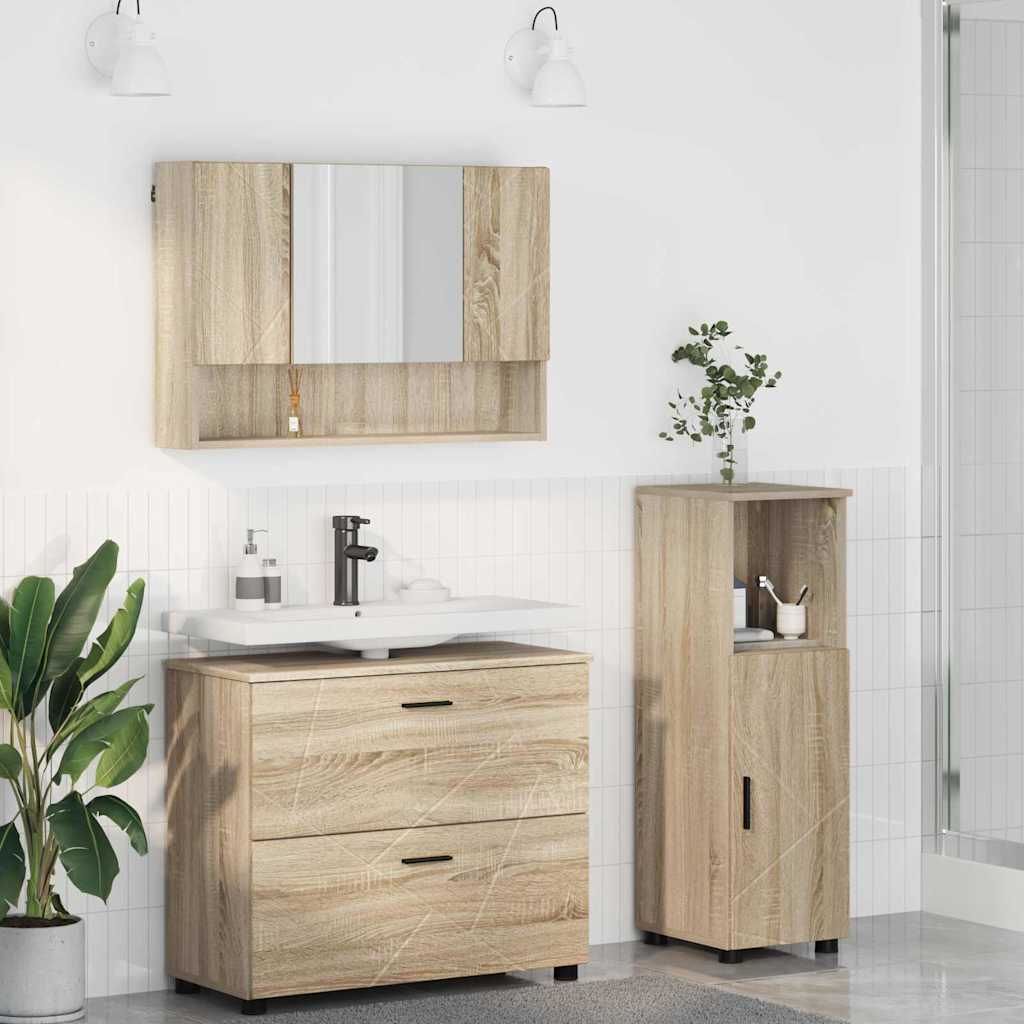 vidaXL Zestaw mebli łazienkowych z szufladą z półką 3 pcs Dąb Sonoma