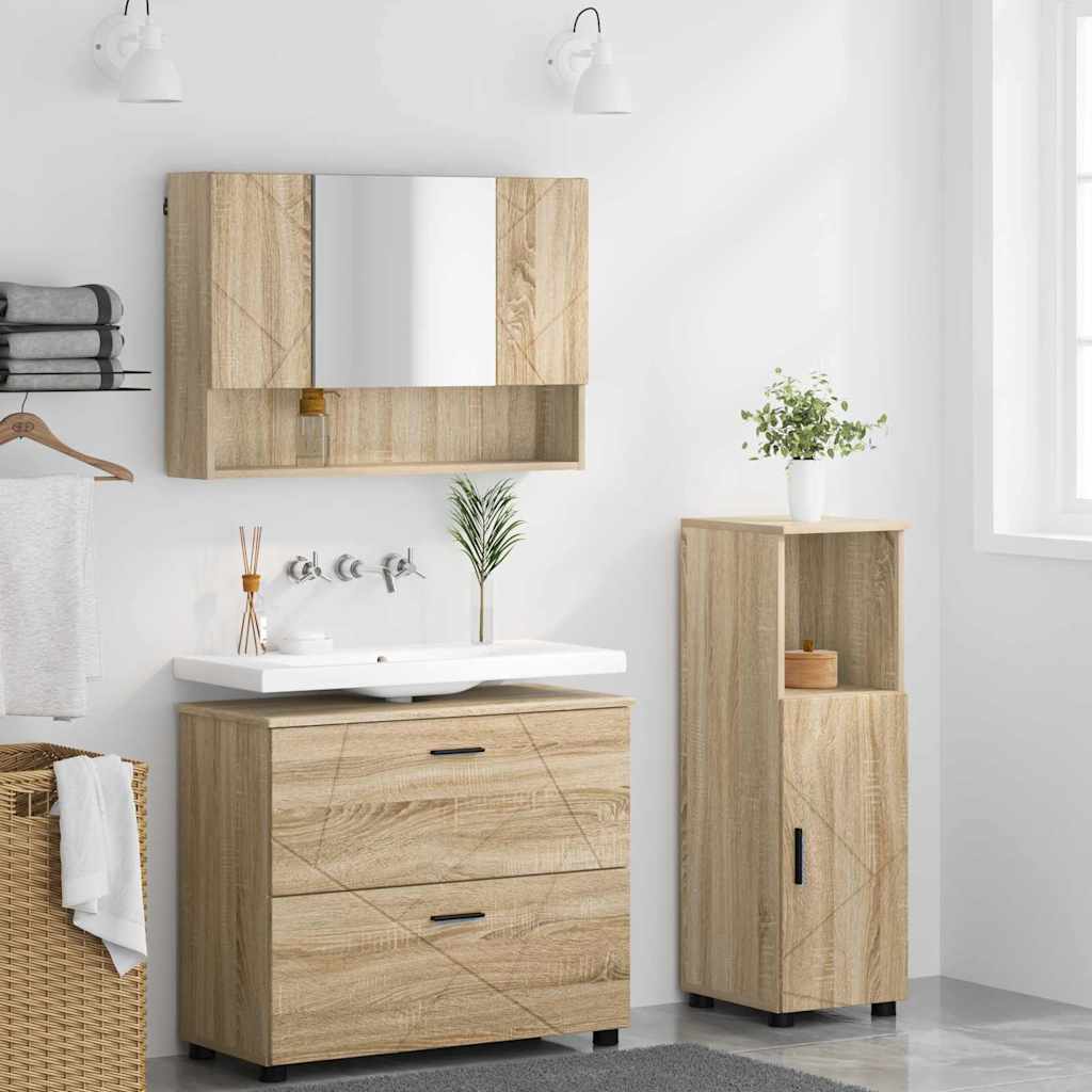vidaXL Zestaw mebli łazienkowych z szufladą z półką 3 pcs Dąb Sonoma