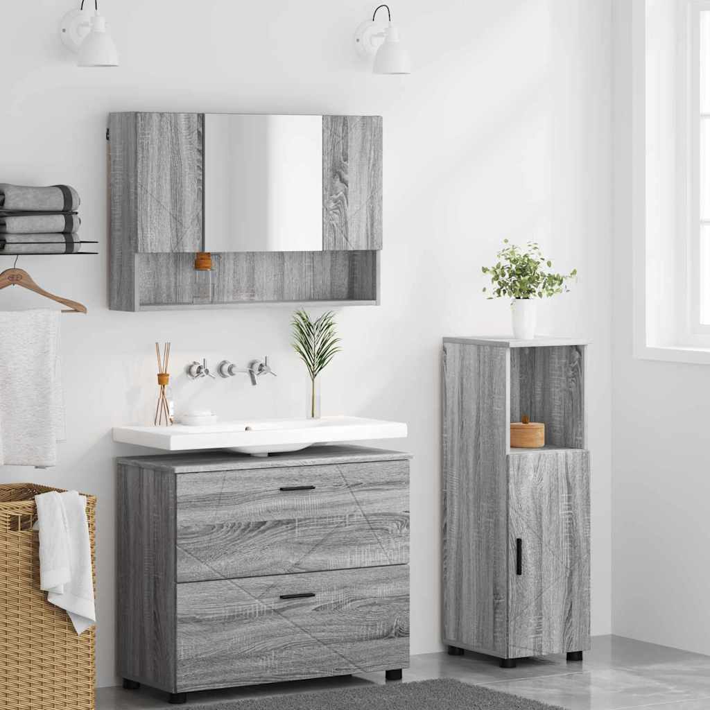 vidaXL Zestaw mebli łazienkowych z szufladą z półką 3 pcs Szary Sonoma