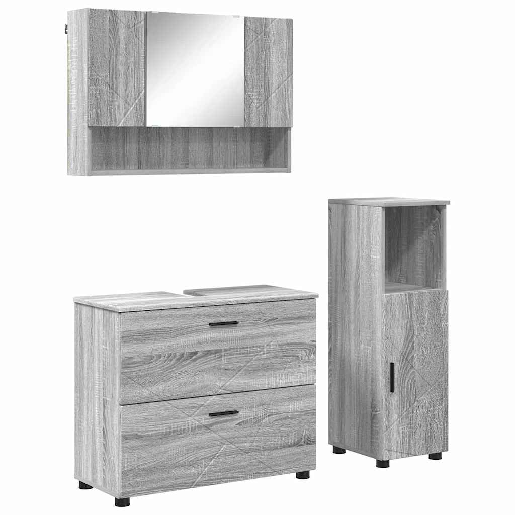 vidaXL Zestaw mebli łazienkowych z szufladą z półką 3 pcs Szary Sonoma